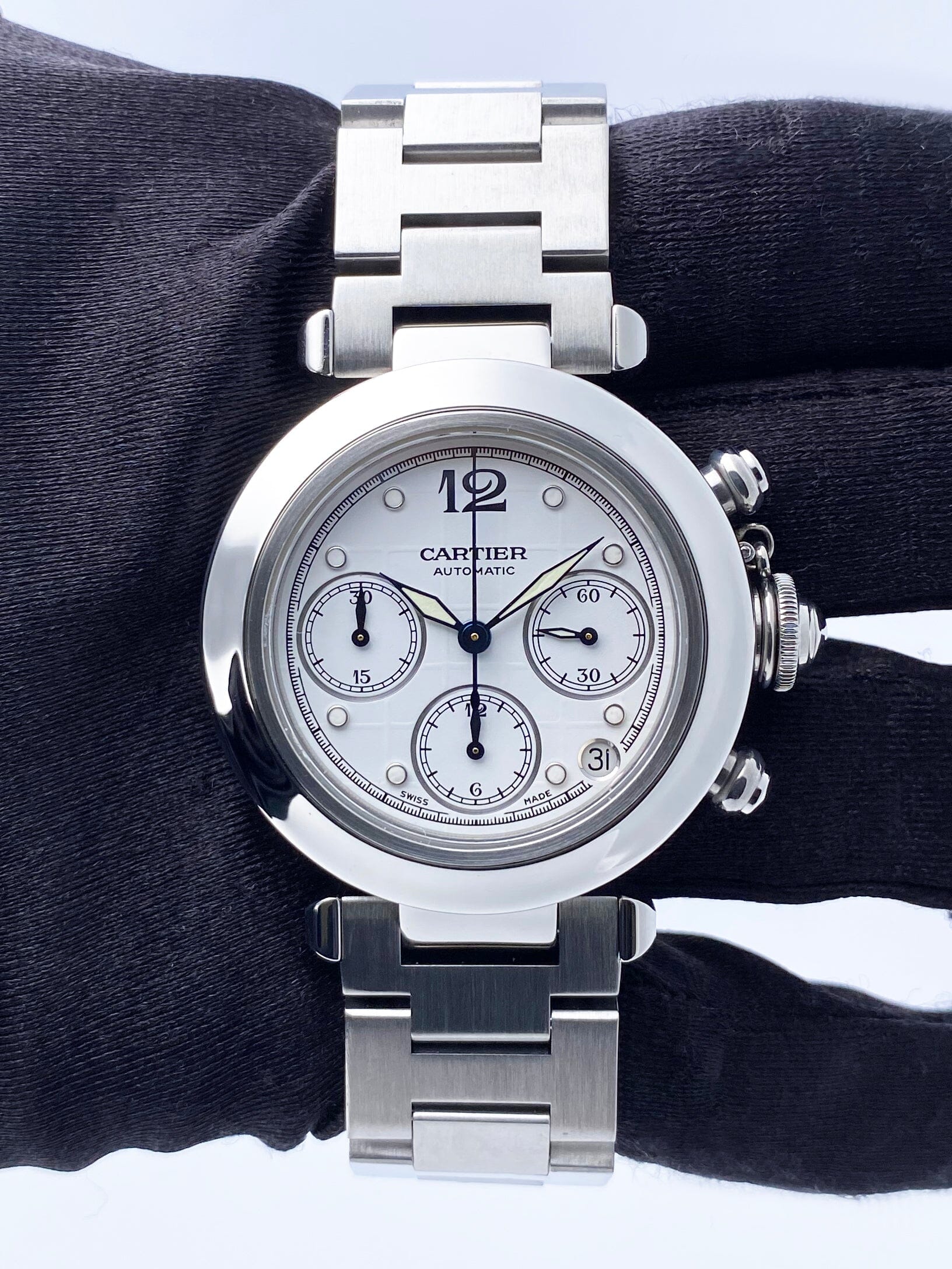 Cartier Pasha W31039M7 White Dial Chronograph Mens Watch - Watches