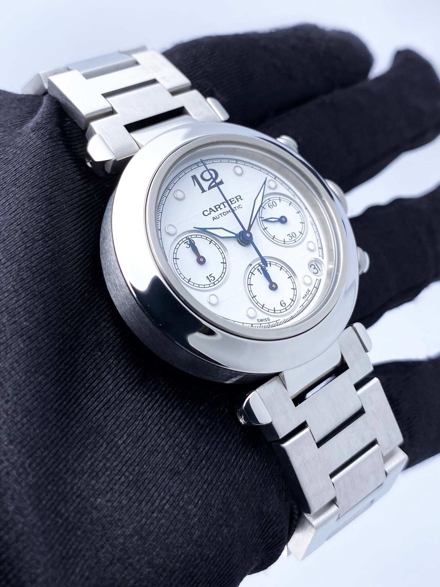Cartier Pasha W31039M7 White Dial Chronograph Mens Watch - Watches