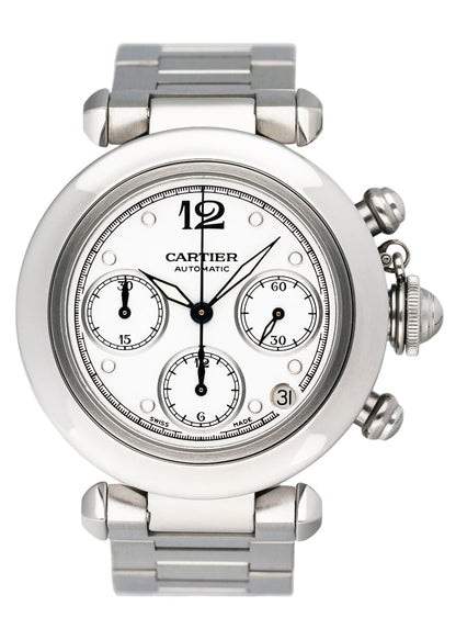 Cartier Pasha W31039M7 White Dial Chronograph Mens Watch - Watches