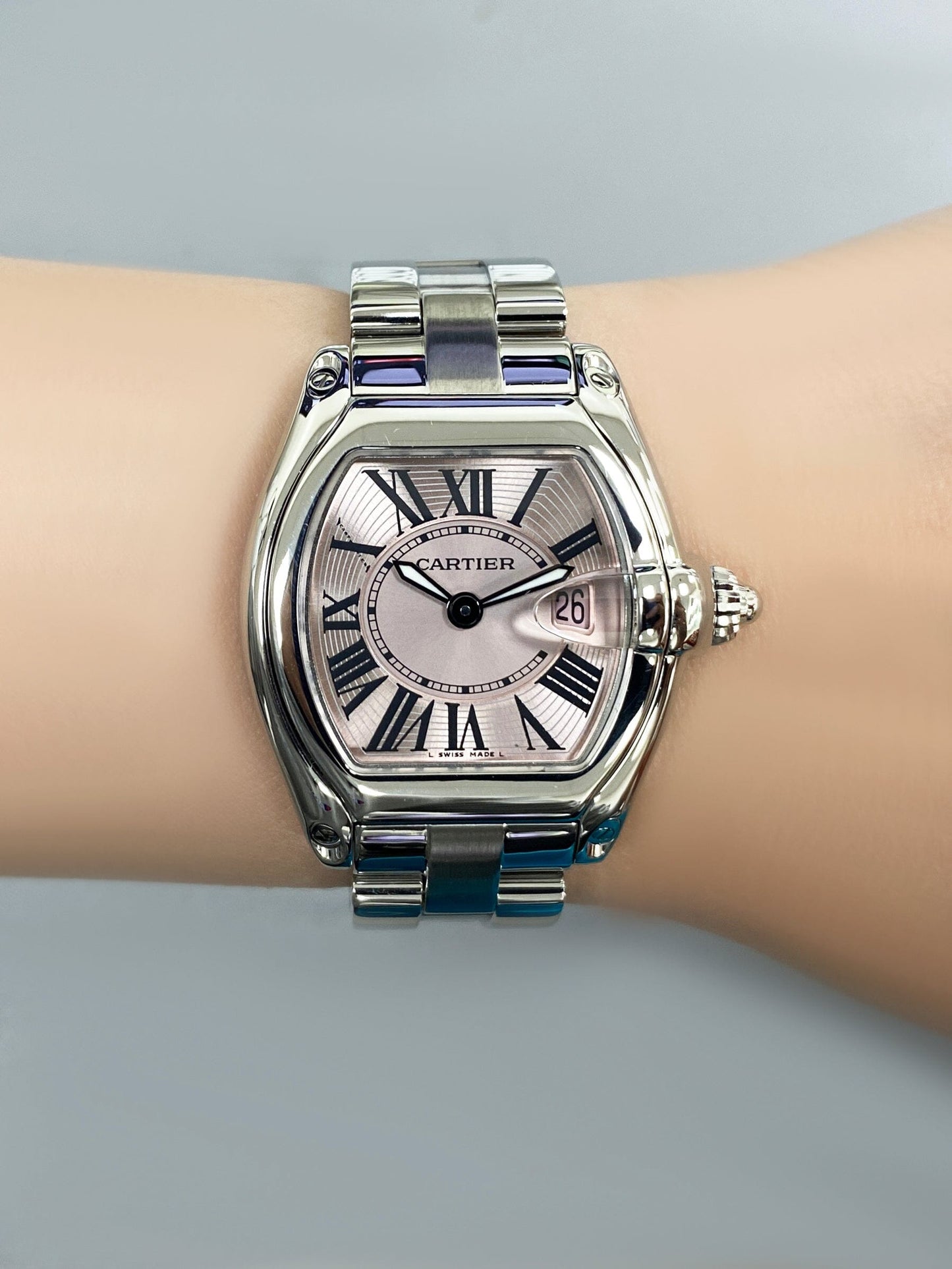 Cartier Roadster W62017V3 Pink Dial Steel Ladies Watch - Wristwatch