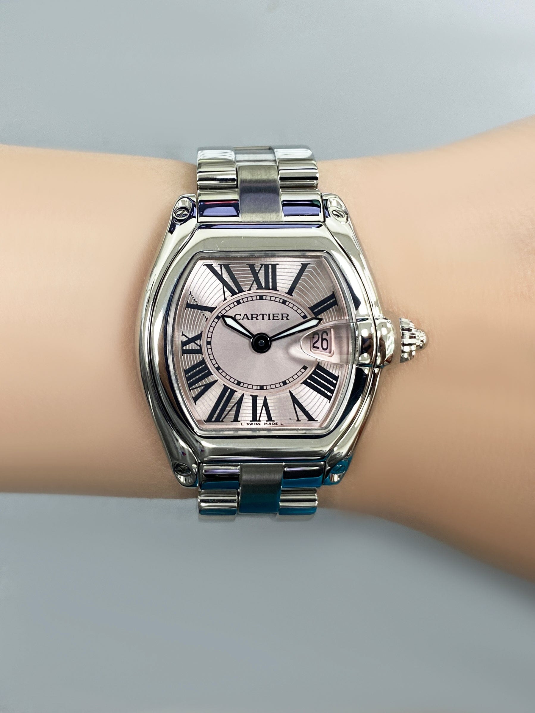 Cartier Roadster W62017V3 Pink Dial Steel Ladies Watch - Wristwatch