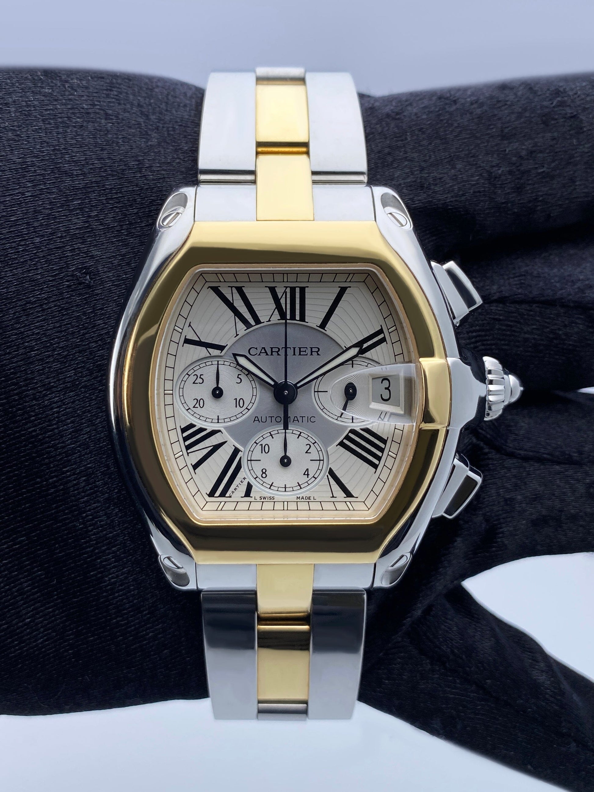 Cartier Roadster W62027Z1 Silver Dial Two Tone Mens Watch - Watches