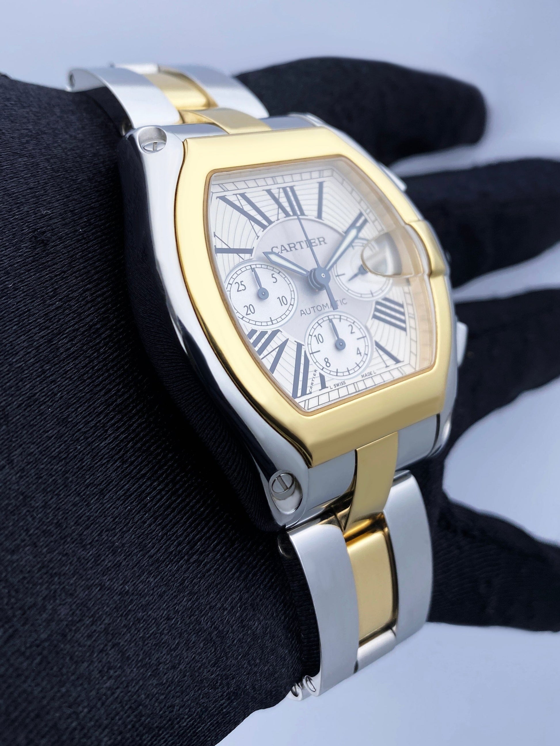 Cartier Roadster W62027Z1 Silver Dial Two Tone Mens Watch - Watches