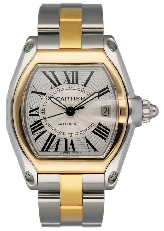 Cartier Roadster W62031Y4 Silver Dial Two Tone Mens Watch - Wristwatch