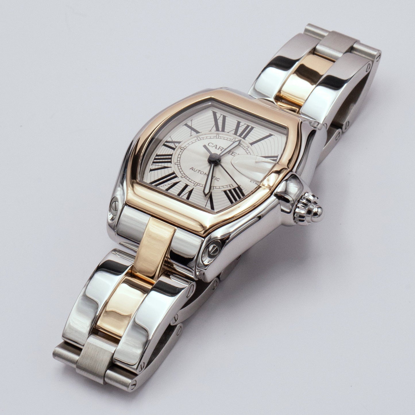 Cartier Roadster W62031Y4 Silver Dial Two Tone Mens Watch - Wristwatch