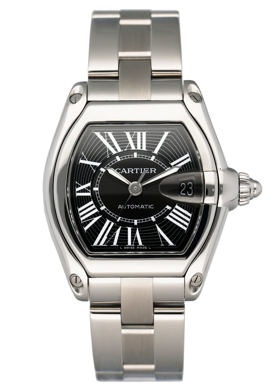 Cartier Roadster W62041V3 Black Dial Steel Mens Watch Box Papers - Watches