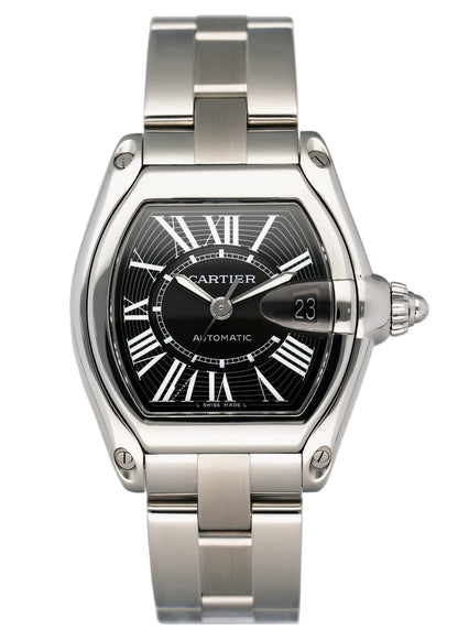 Cartier Roadster W62041V3 Black Dial Steel Mens Watch Box Papers - Watches