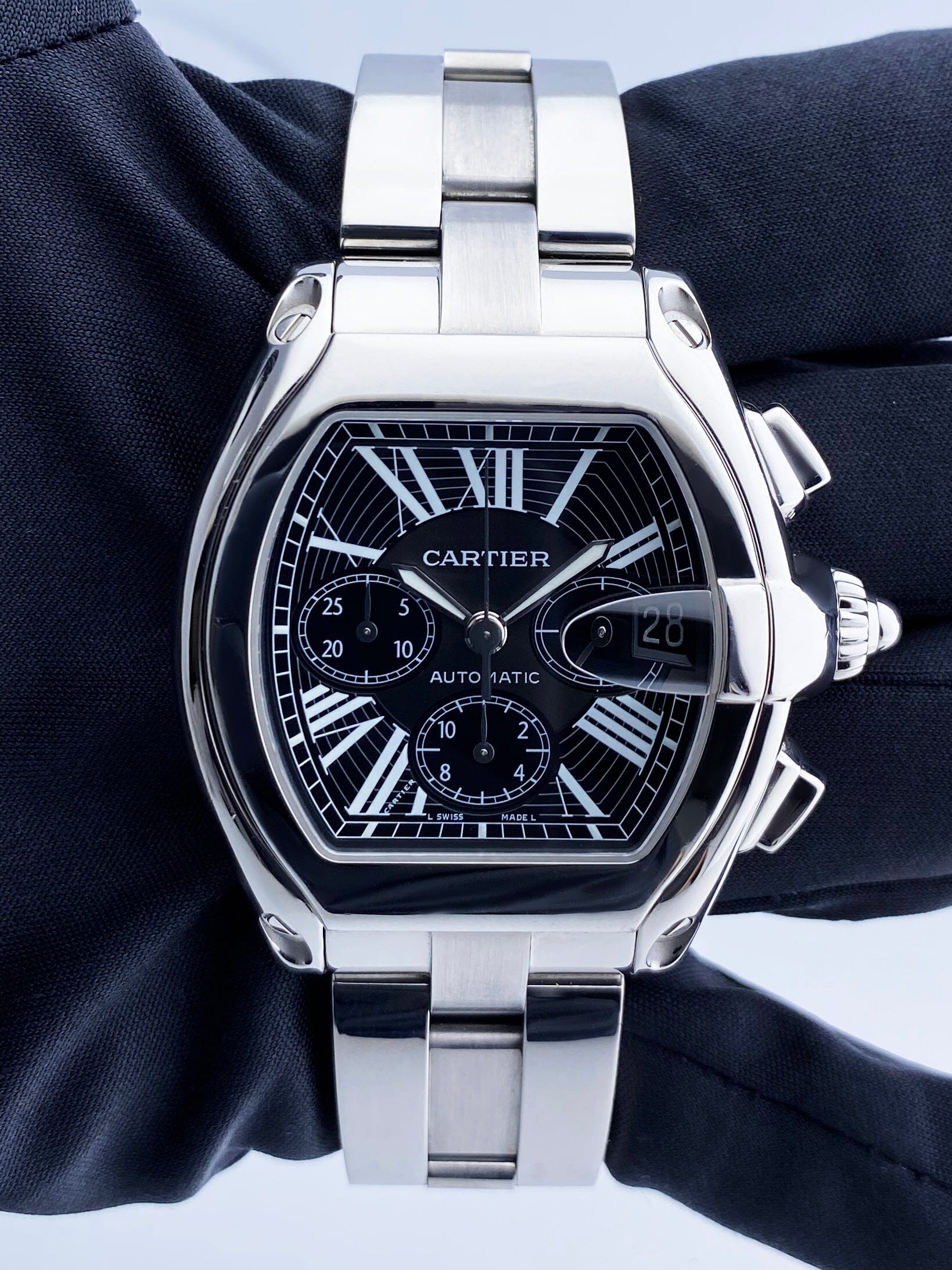 Cartier Roadster XL W62020X6 Black Dial Mens Watch Box Papers