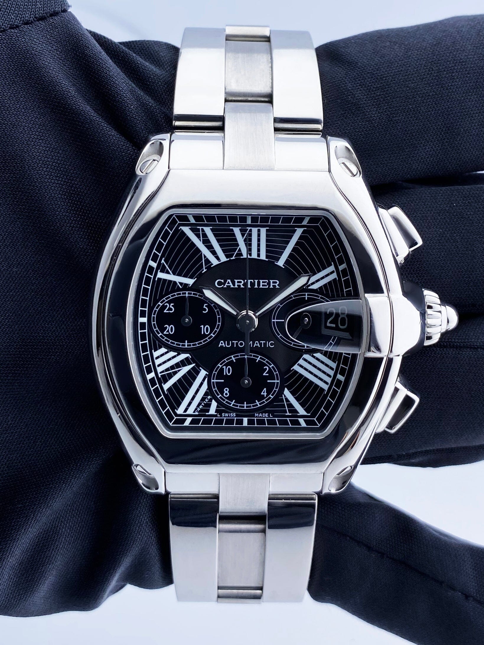 Cartier Roadster XL W62020X6 Black Dial Mens Watch Box Papers - Wristwatch