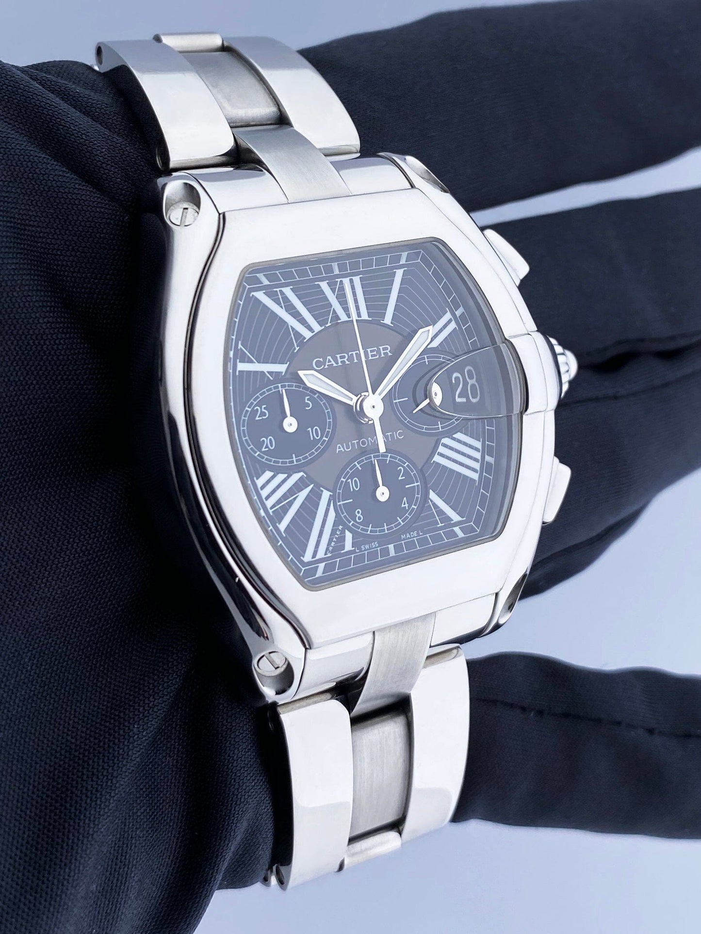 Cartier Roadster XL W62020X6 Black Dial Mens Watch Box Papers - Wristwatch