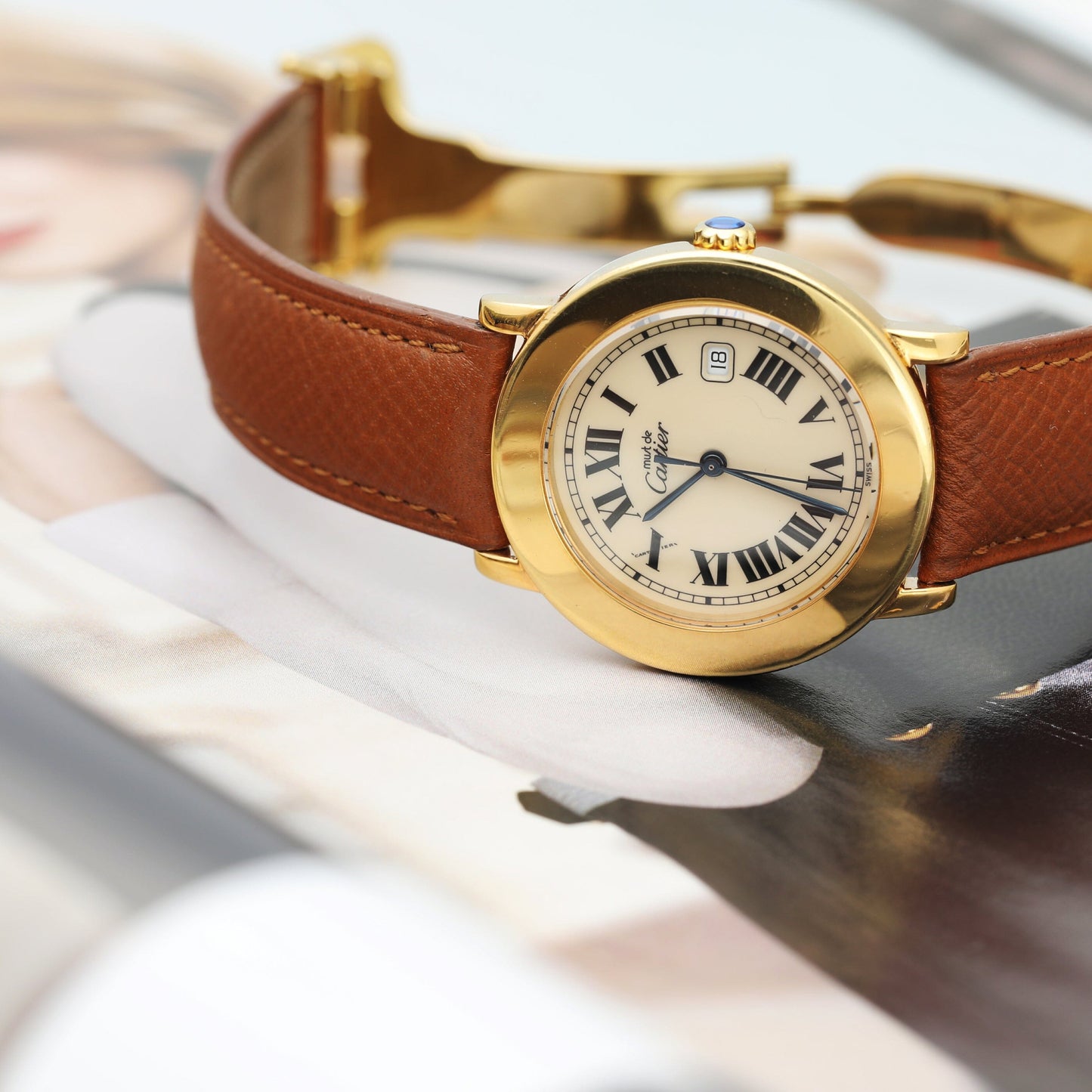 Cartier Ronde 1800.1 Argent Yellow Gold Ladies Watch - Virtual