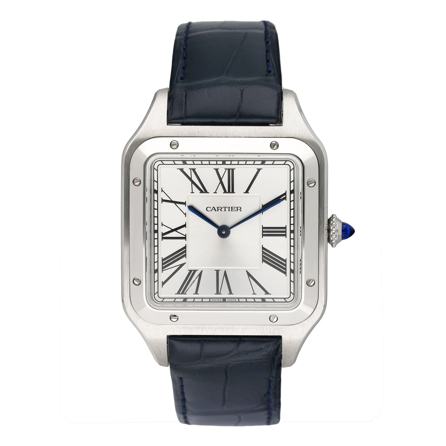Cartier Santos Dumont XL WSSA0032 Silver Dial Steel Mens Watch Box Papers
