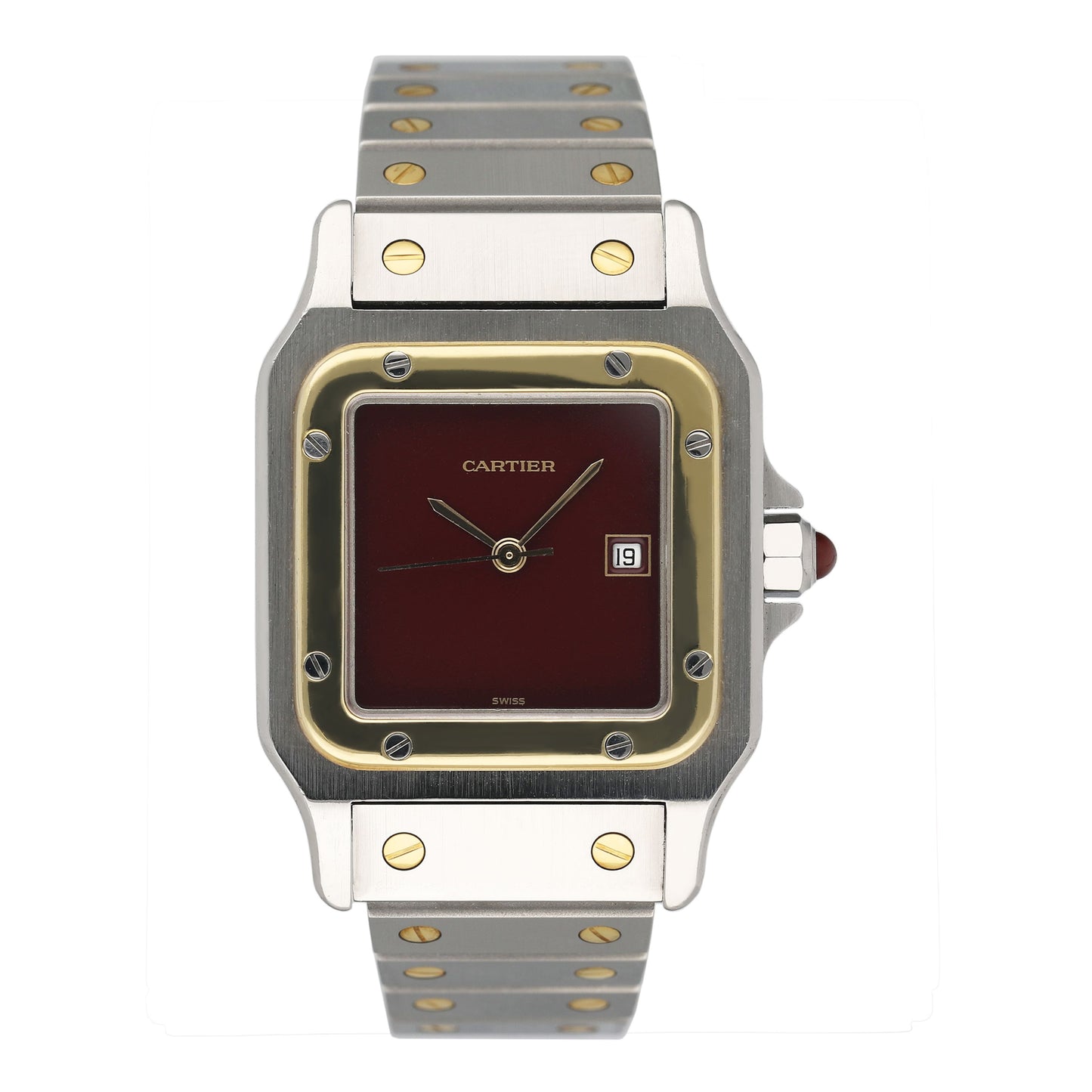 Cartier Santos Galbee 2961 Burgundy Dial Two Tone Watch