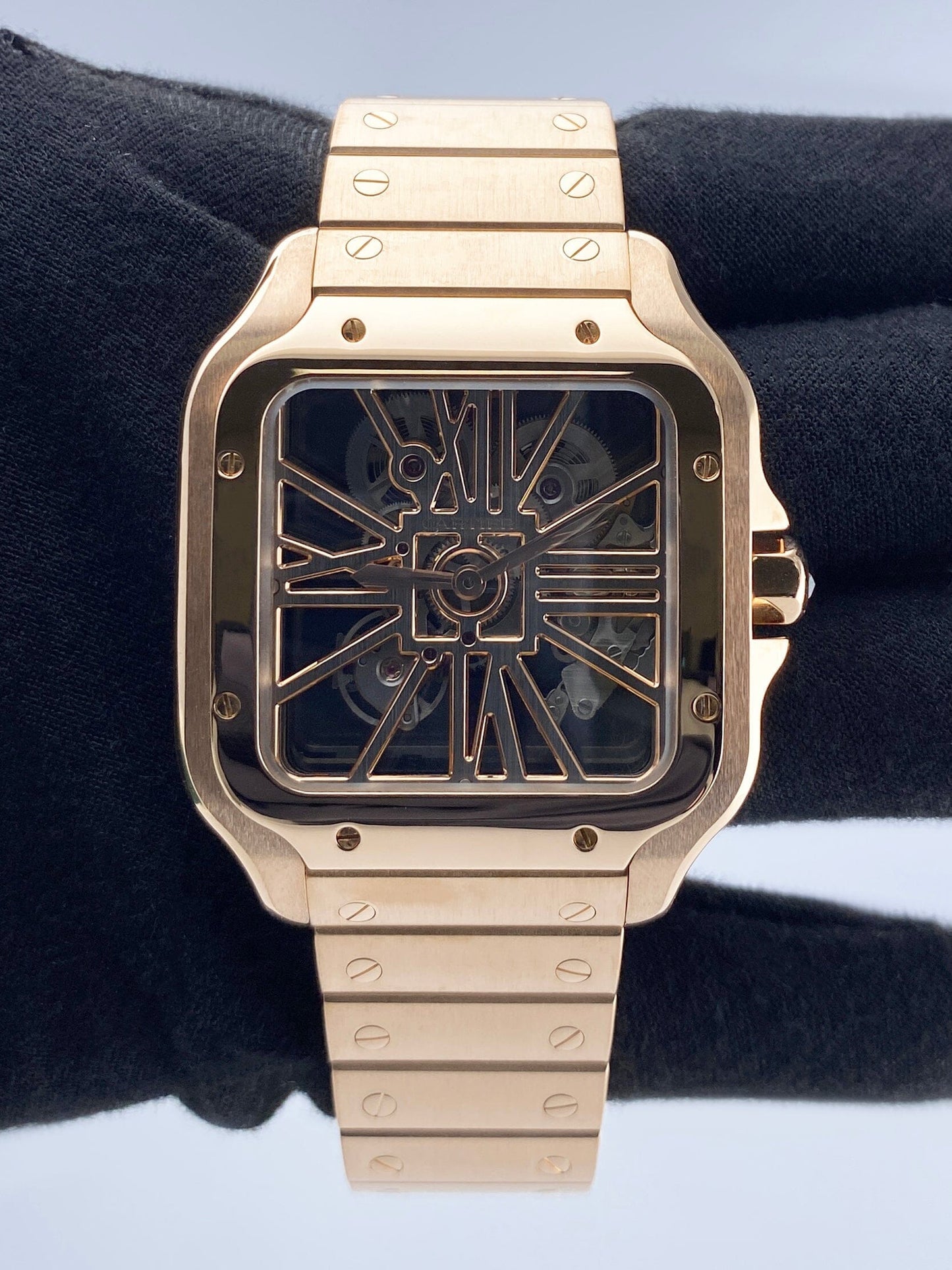 Cartier Santos Large WHSA0016 Skeleton Dial Rose Gold Mens Watch Papers Box - Watches