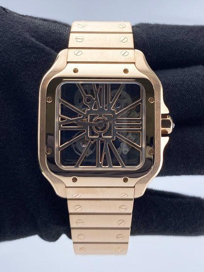 Cartier Santos Large WHSA0016 Skeleton Dial Rose Gold Mens Watch Papers Box - Watches