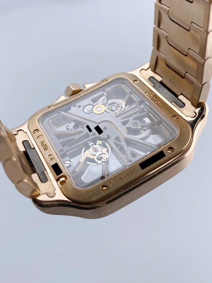 Cartier Santos Large WHSA0016 Skeleton Dial Rose Gold Mens Watch Papers Box - Watches