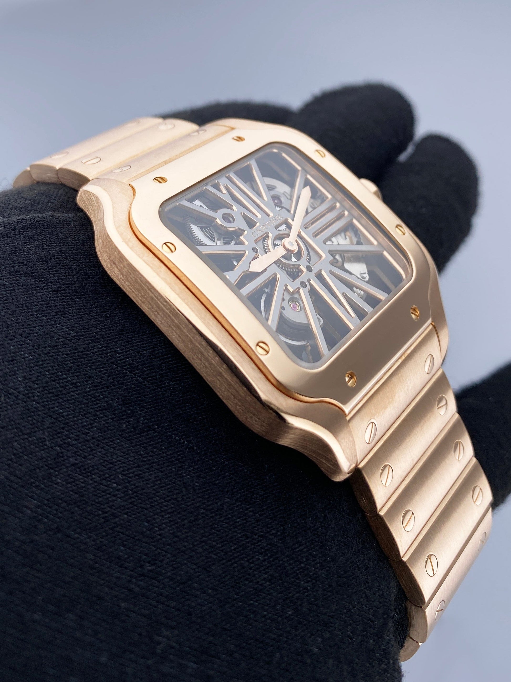 Cartier Santos Large WHSA0016 Skeleton Dial Rose Gold Mens Watch Papers Box - Watches