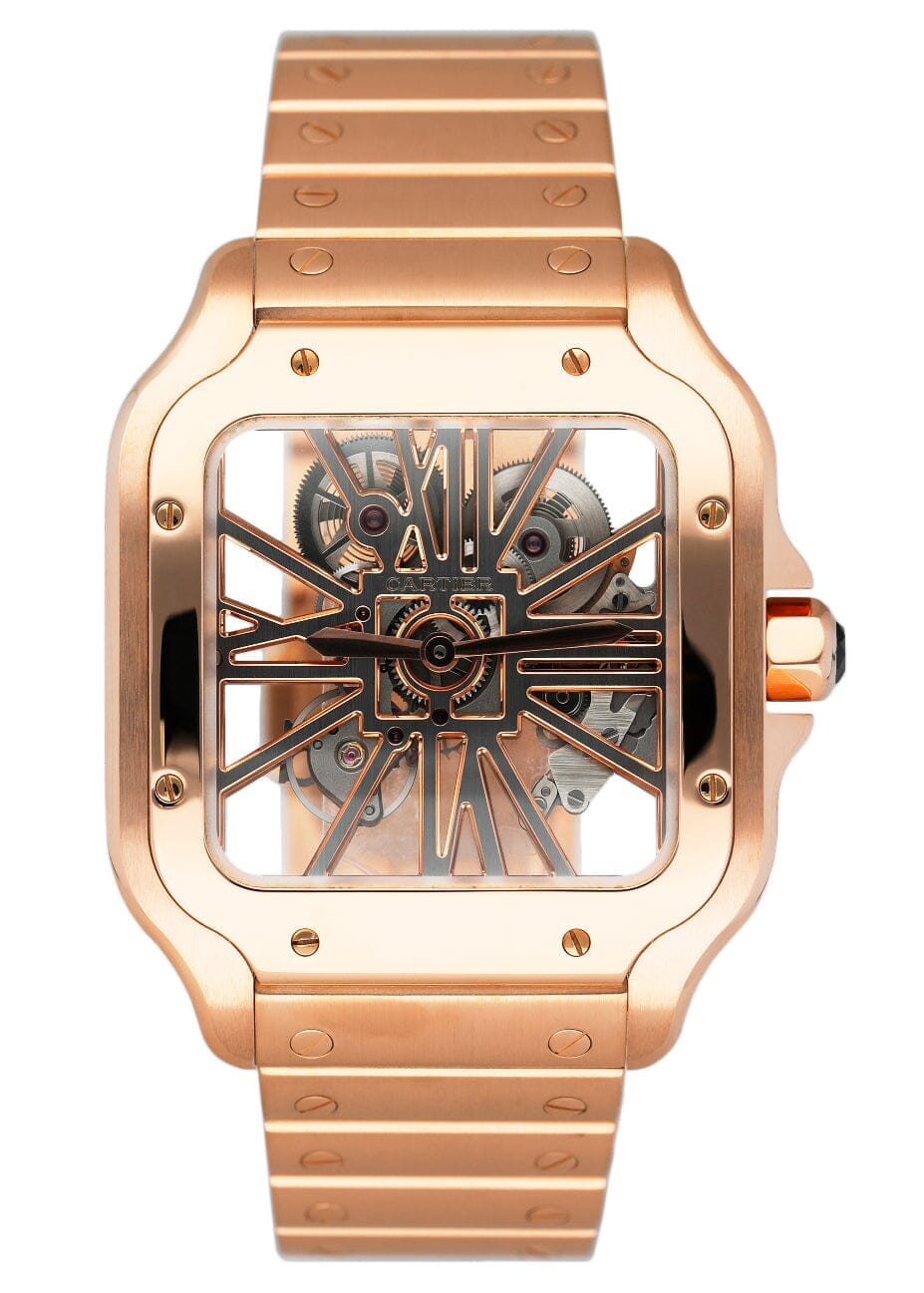 Cartier Santos Large WHSA0016 Skeleton Dial Rose Gold Mens Watch Papers Box - Watches