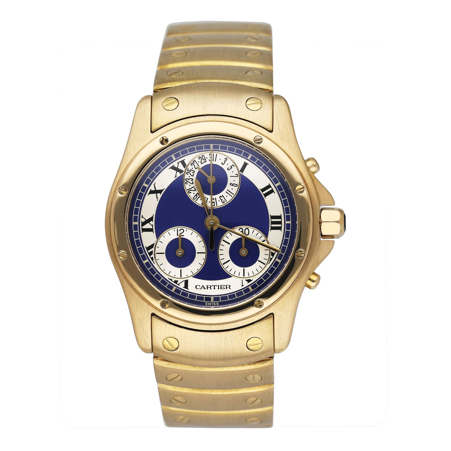 Cartier Santos Ronde W15078G1 Blue Dial Yellow Gold Ladies Watch - Watches