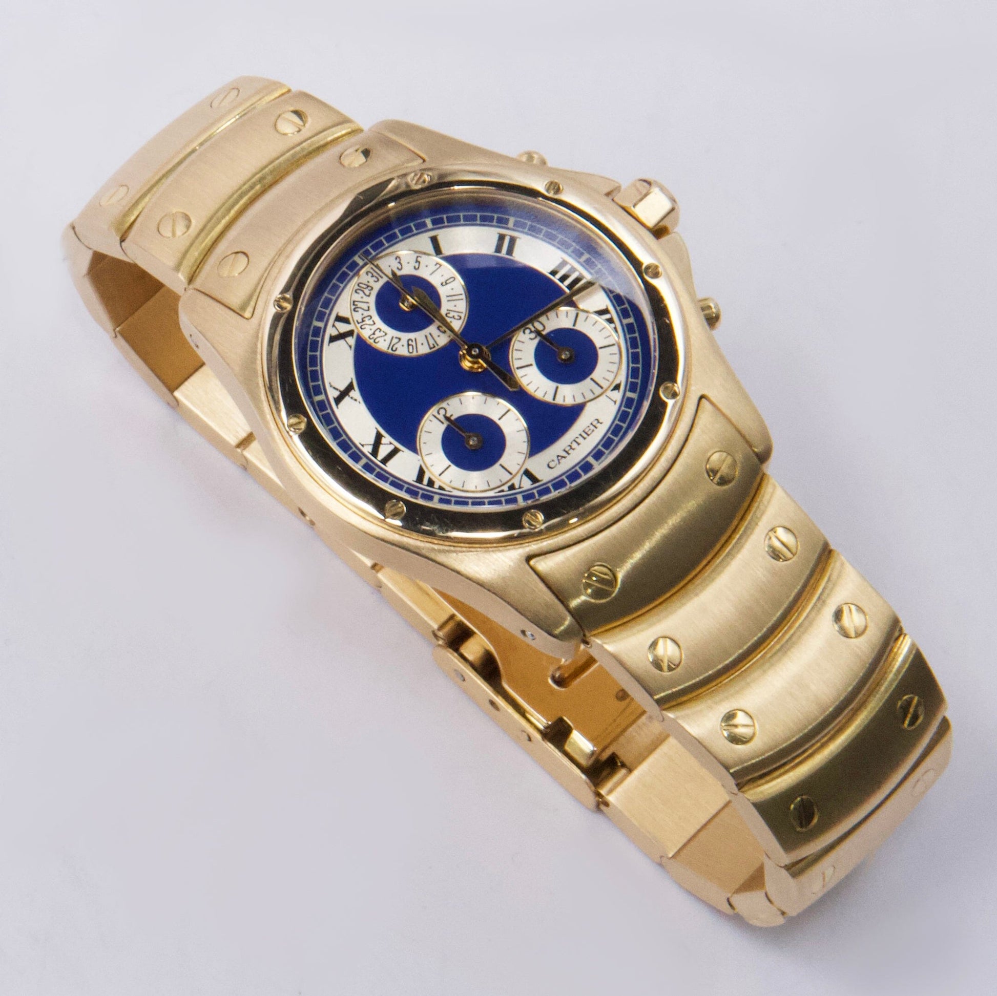 Cartier Santos Ronde W15078G1 Blue Dial Yellow Gold Ladies Watch - Watches