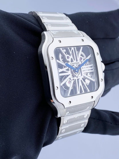 Cartier Santos Skeleton WHSA0015 Large Mens Watch Box & Papers - Virtual