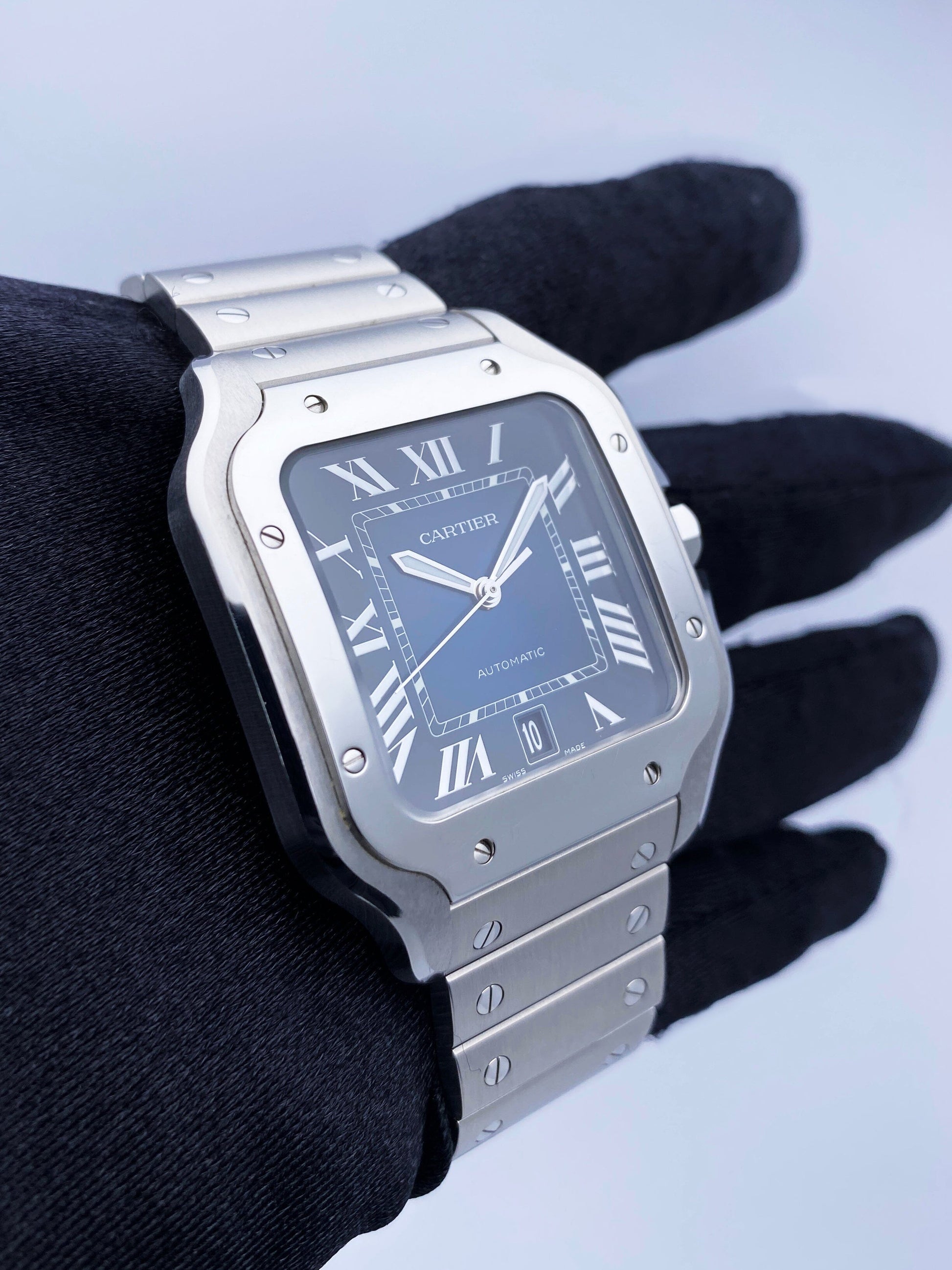 Cartier Santos WSSA0030 Blue Dial Mens Watch Box Papers - Wristwatch