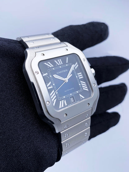 Cartier Santos WSSA0030 Blue Dial Mens Watch Box Papers - Wristwatch