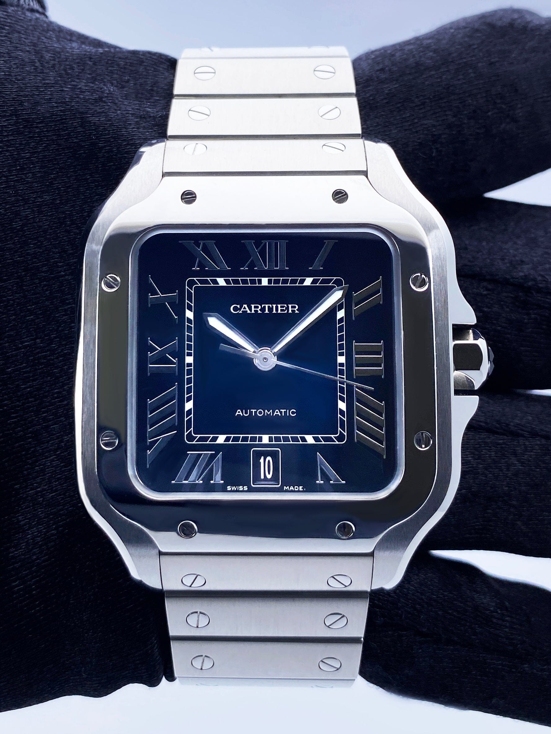 Cartier Santos WSSA0030 Blue Dial Mens Watch Box Papers - Wristwatch