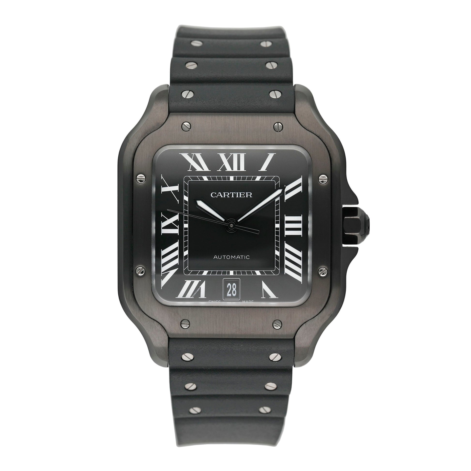 Cartier Santos WSSA0039 Large Black Dial Mens Watch Box Papers - Watches