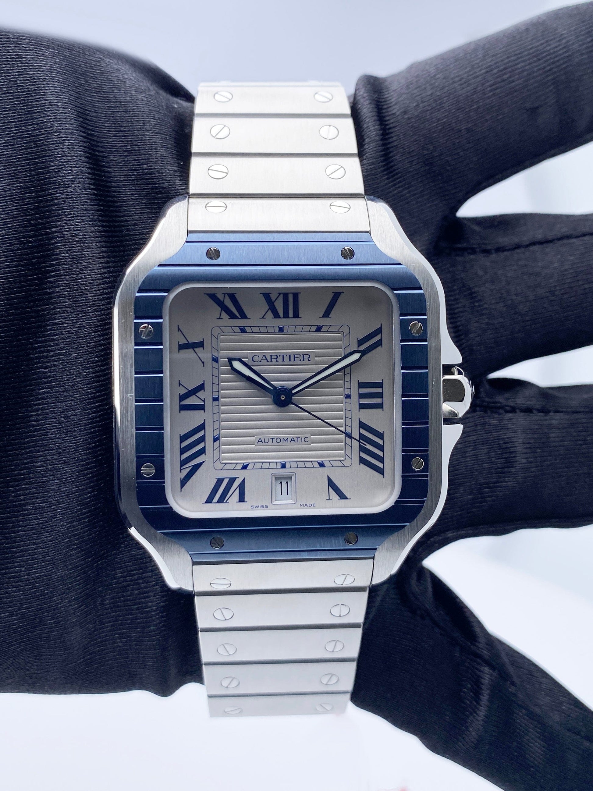 Cartier Santos WSSA0047 Grey Dial Mens Watch Box Papers - Watches