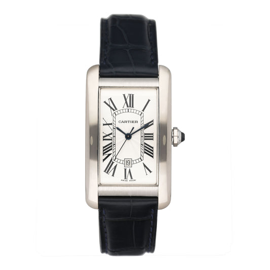 Cartier Tank Americaine W2605556 18K White Gold Mens Watch