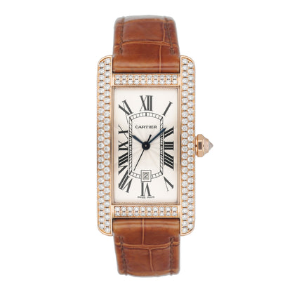 Cartier Tank Americaine WB704751 Diamond 18K Rose Gold Ladies Watch Box Papers