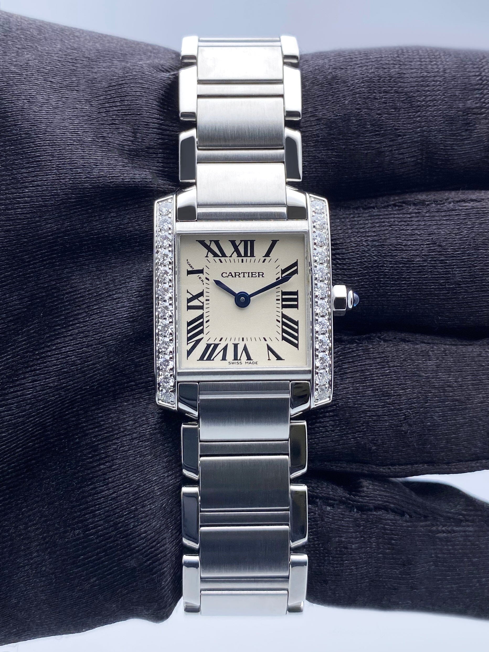 Cartier Tank Francaise W4TA0008 Diamond Stainless Steel Ladies Watch