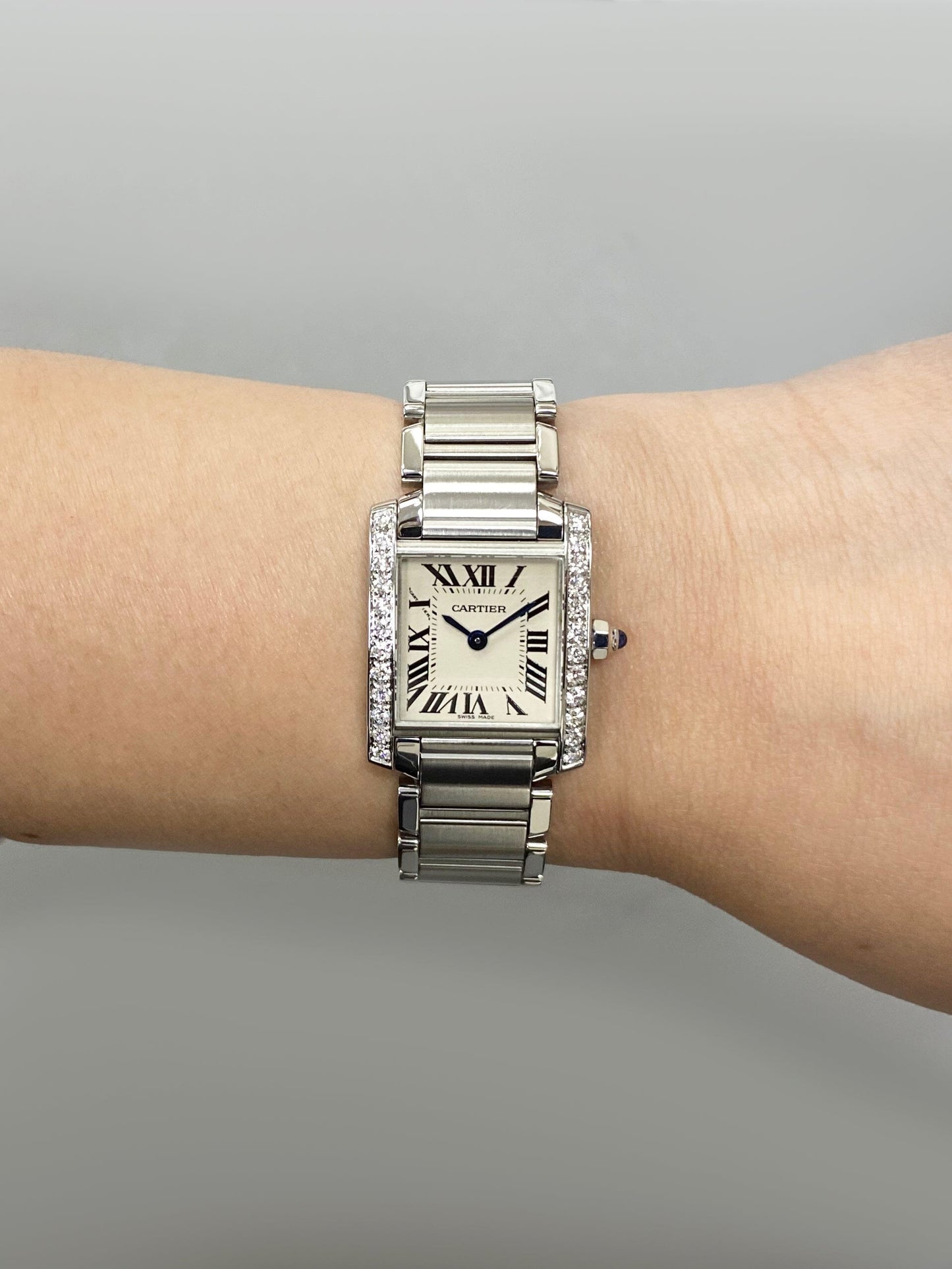 Cartier Tank Francaise W4TA0008 Diamond Stainless Steel Ladies Watch