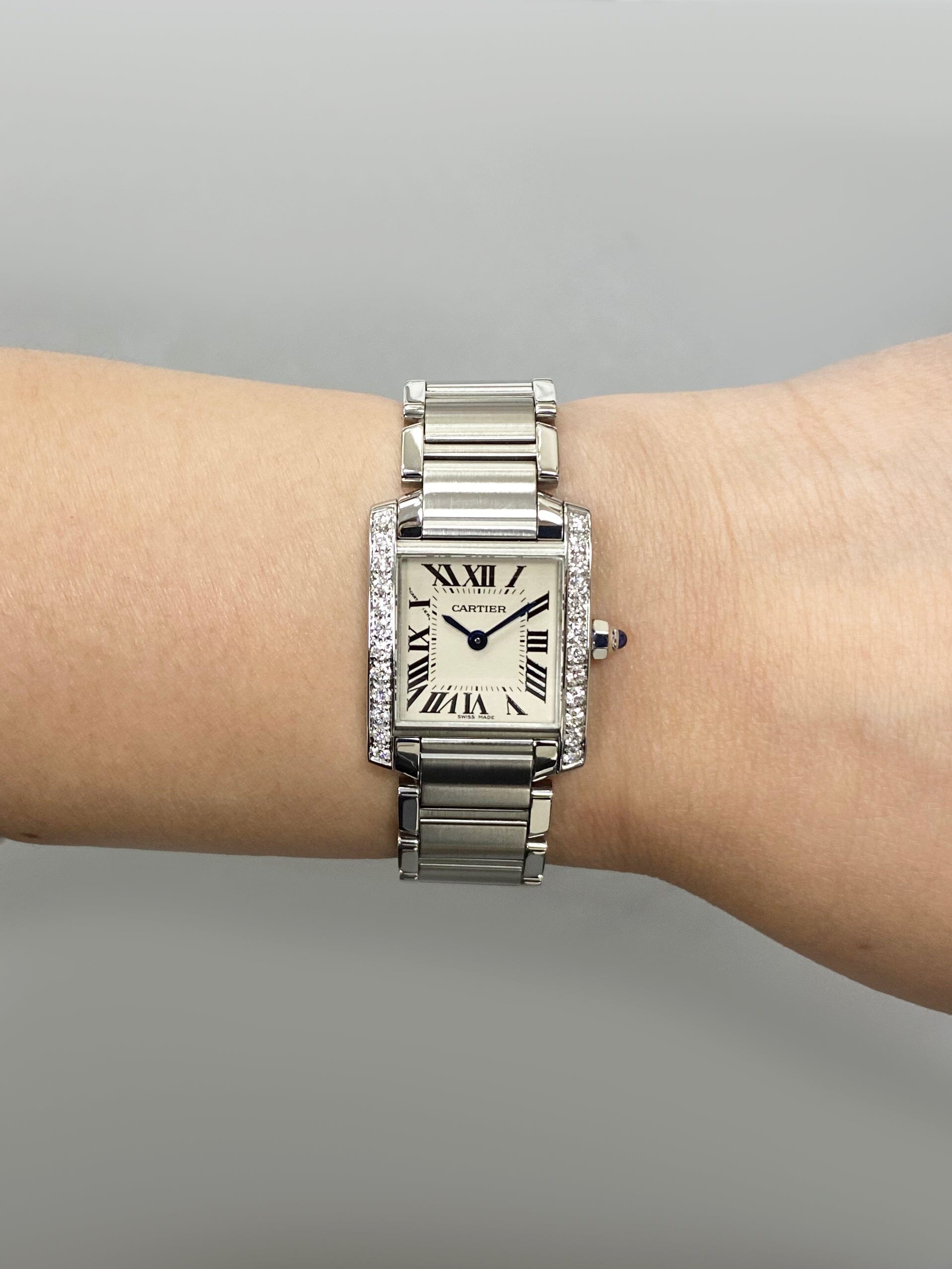 Cartier Tank Francaise W4TA0008 Diamond Stainless Steel Ladies Watch