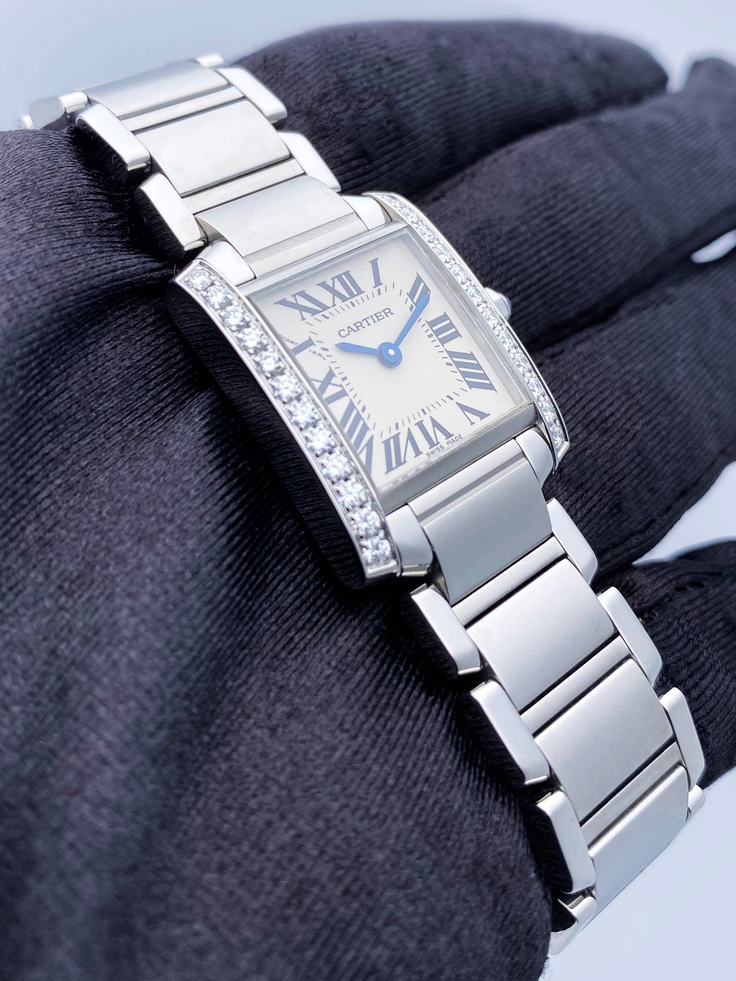 Cartier Tank Francaise W4TA0008 Diamond Stainless Steel Ladies Watch