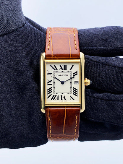 Cartier Tank Louis W1529756 18K Yellow Gold Mens Watch Box Papers - Virtual