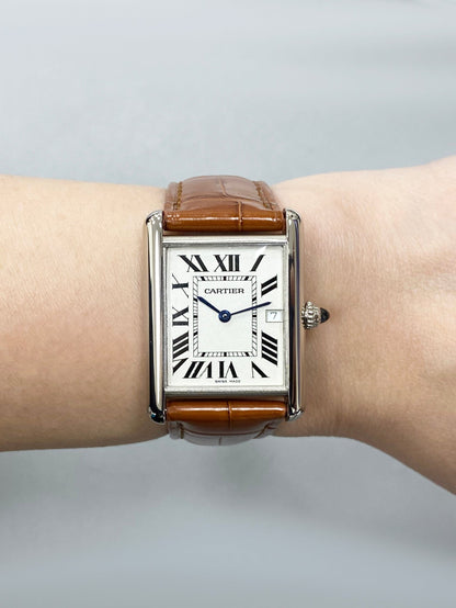 Cartier Tank Louis W1540956 Large Size 18K White Gold Mens Watch - Watches