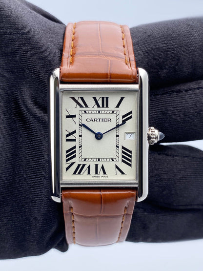 Cartier Tank Louis W1540956 Large Size 18K White Gold Mens Watch - Watches