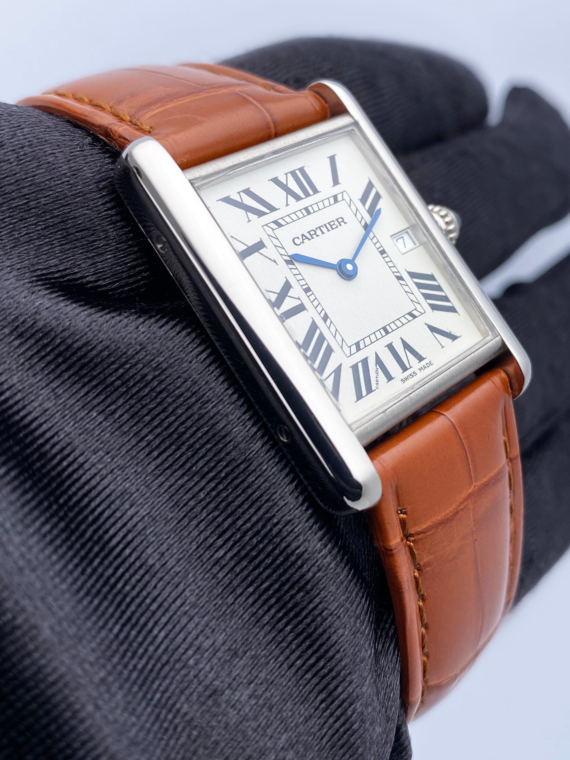 Cartier Tank Louis W1540956 Large Size 18K White Gold Mens Watch - Watches