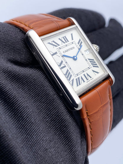 Cartier Tank Louis W1540956 Large Size 18K White Gold Mens Watch - Watches