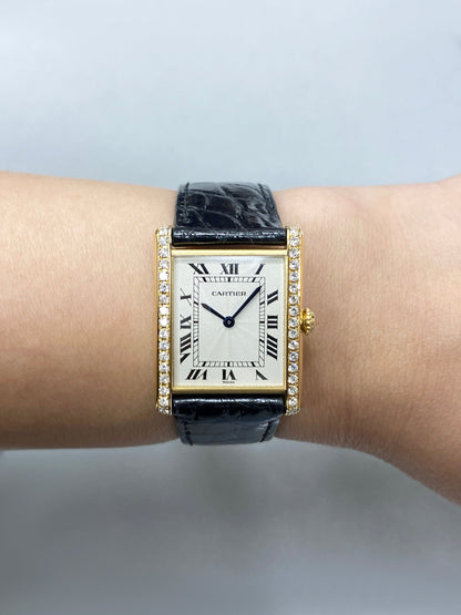 Cartier Tank Mecanique WA300551 Diamond Yellow Gold Ladies Watch