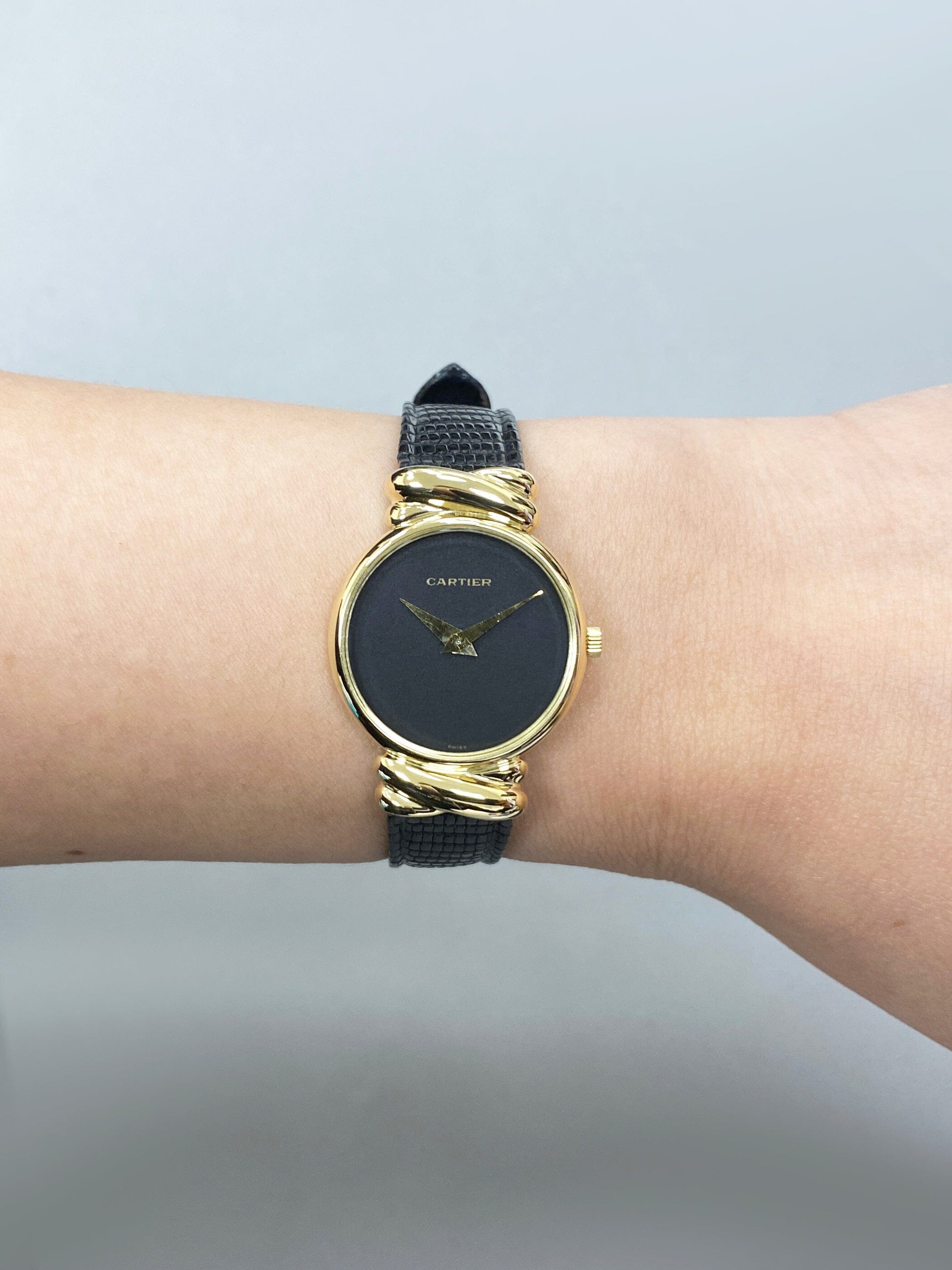 Cartier Vintage Black Dial 18K Yellow Gold Ladies Watch