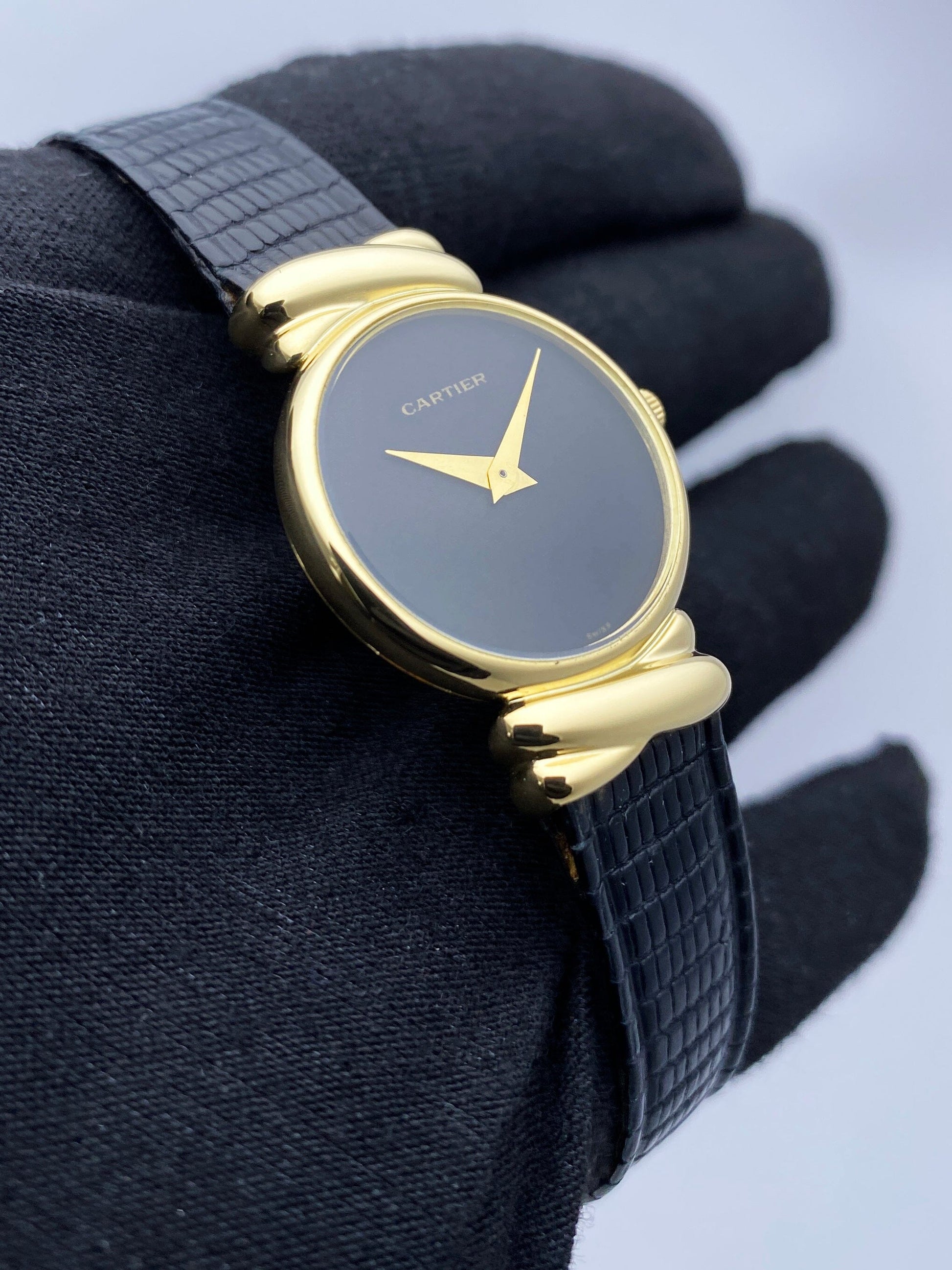 Cartier Vintage Black Dial 18K Yellow Gold Ladies Watch