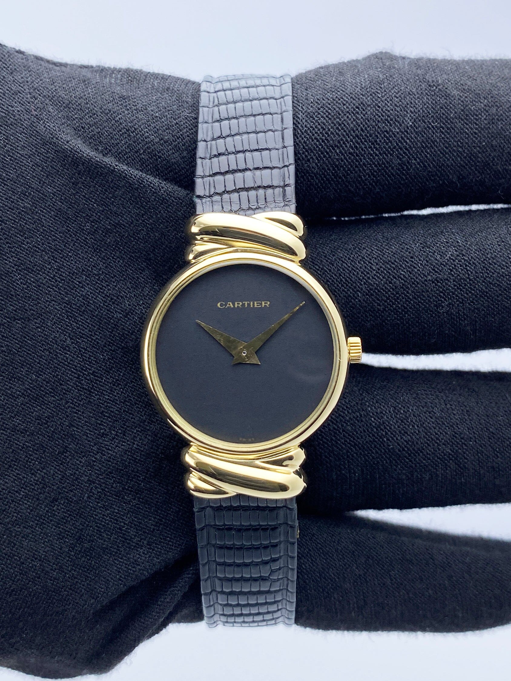 Cartier Vintage Black Dial 18K Yellow Gold Ladies Watch