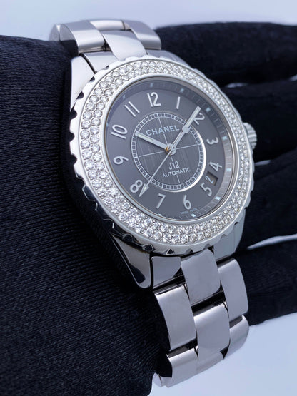 Chanel J12 Diamond Bezel Ceramic Mens Watch - Wristwatch