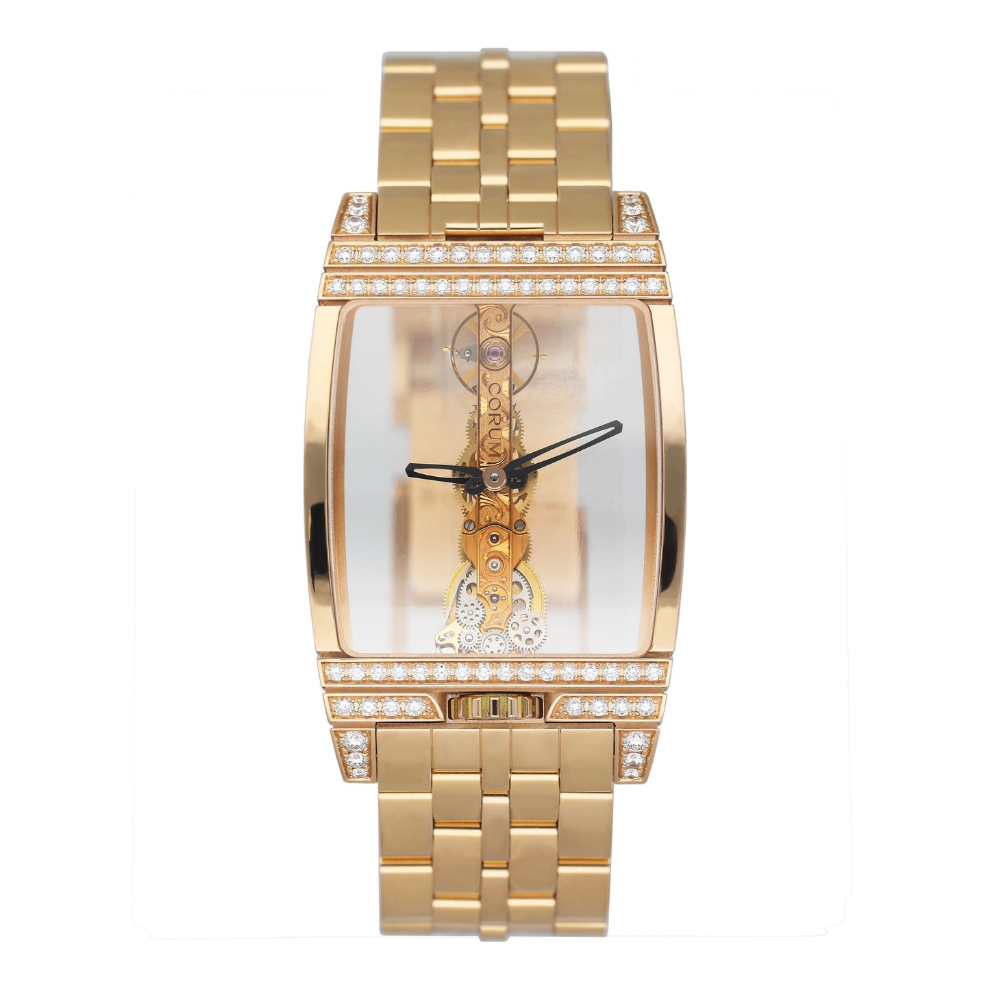 Corum Golden Bridge 113.553.85 Skeleton Dial Diamond Yellow Gold Mens Watch Box Papers