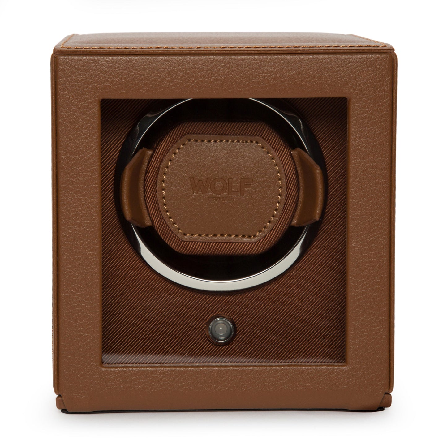 Cub Single Watch Winder with Cover - Cognac