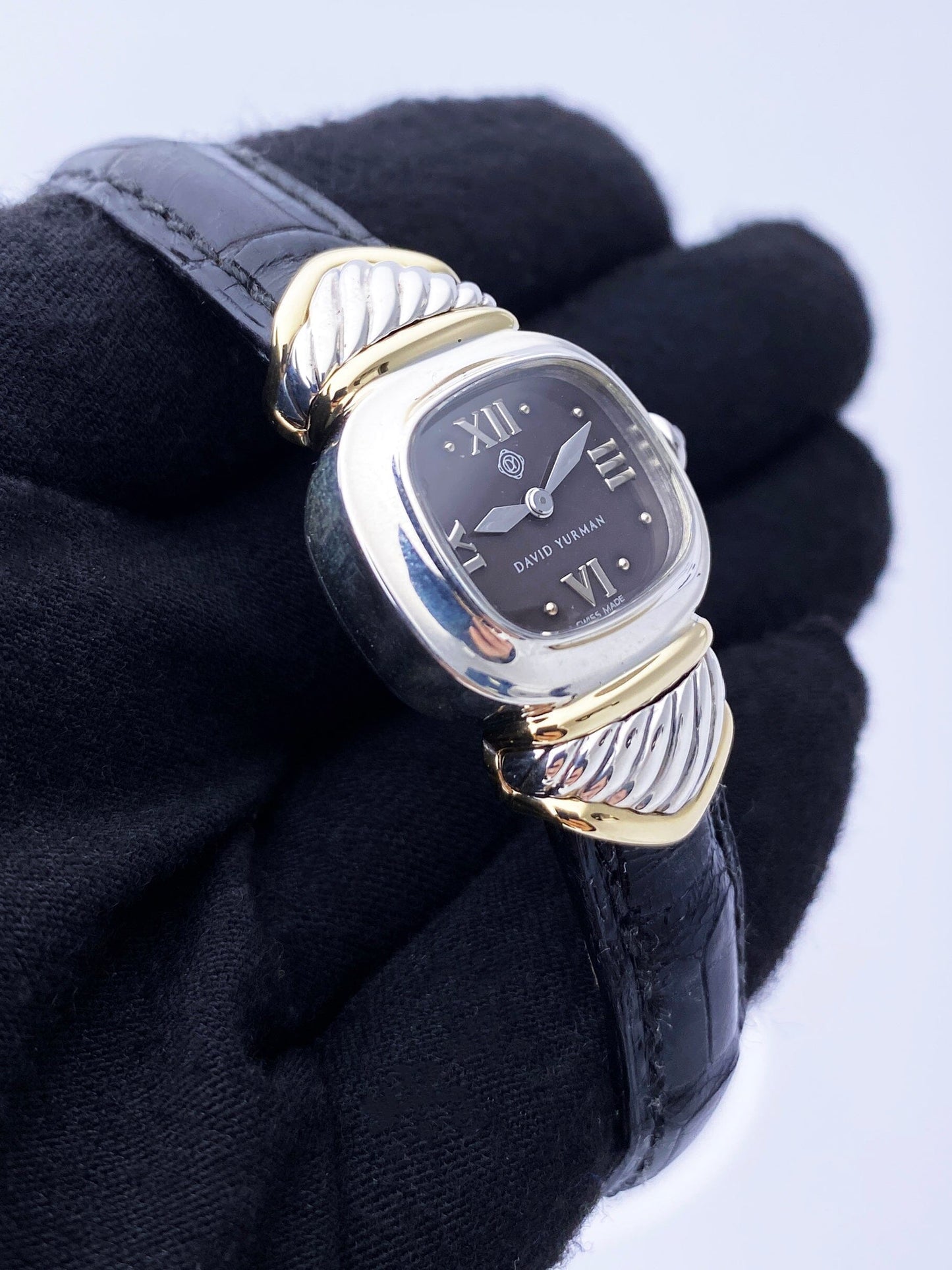 David Yurman Black Dial 14K Gold Steel Ladies Watch - Watches