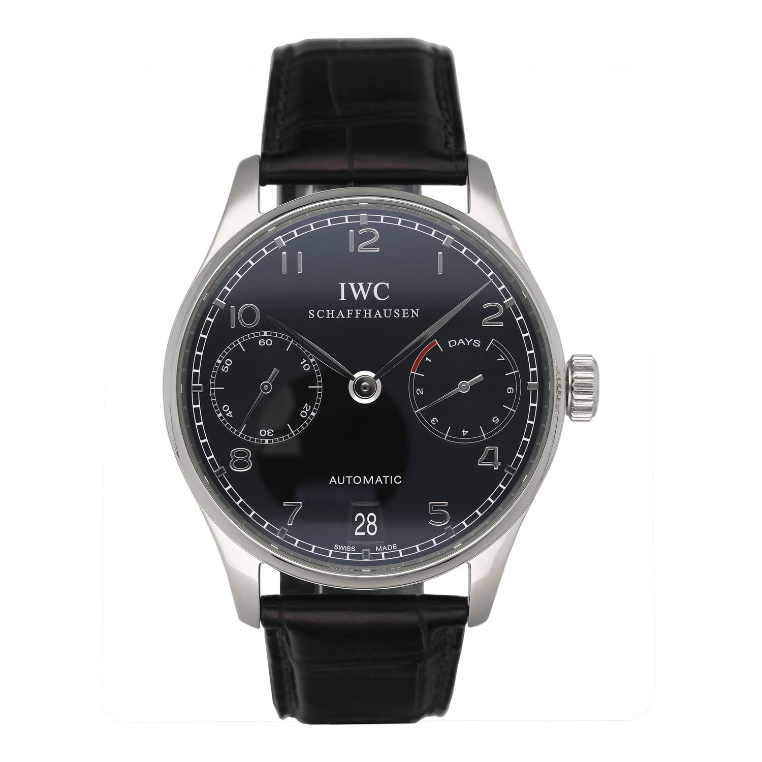 IWC Portuguese Automatic IW500109 Black Dial Steel Mens Watch Box Papers - Watches